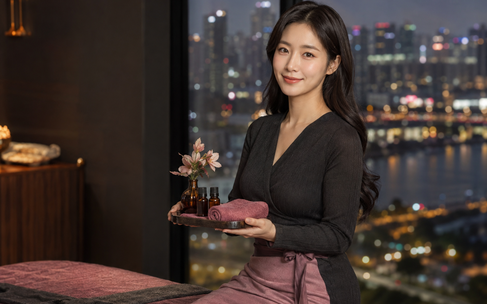 안양 범계 방문 홈케어를 안내하는 젊은 성인 한국 여성 관리사